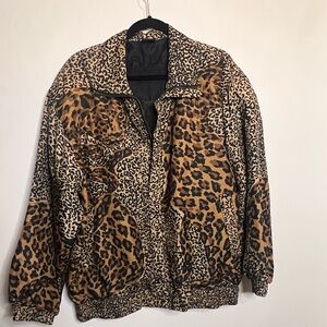 Leopard Print Women's Jacket L vintage Fuda international 100% silk